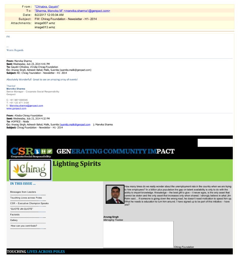 Chirag Foundation Newsletter - 2014